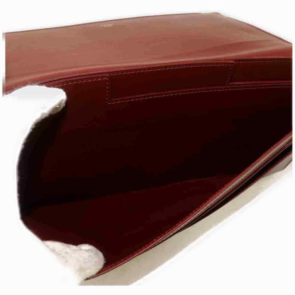 Brown Cartier Burgundy Bordeaux Leather Flap Clutch Pochette Envelope 860293
