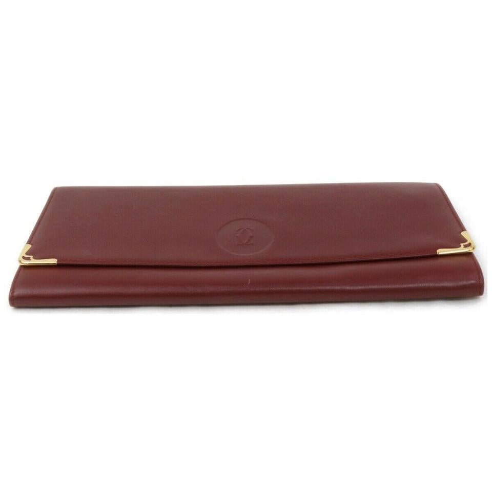 Cartier Burgundy Bordeaux Leather Flap Clutch Pochette Envelope 860293 In Good Condition In Dix hills, NY