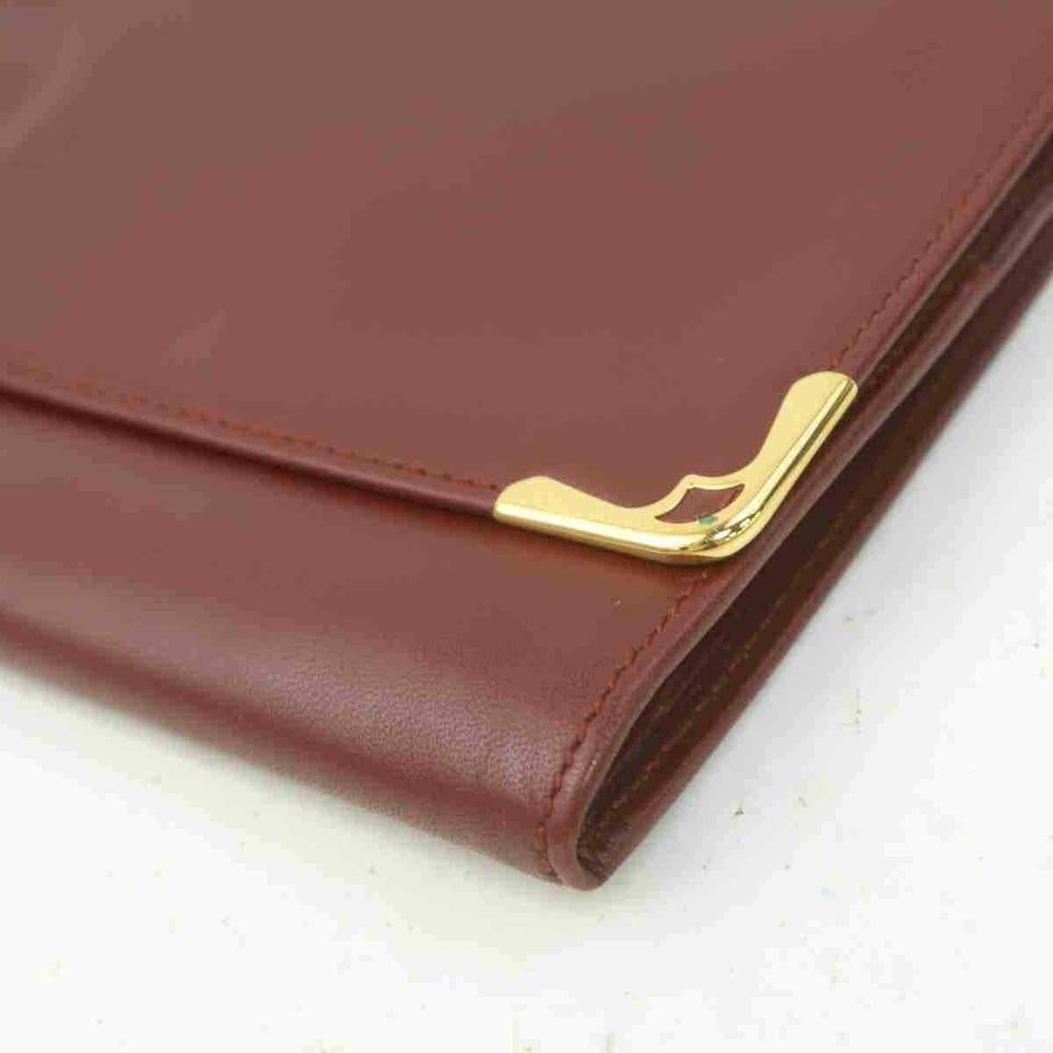Cartier Burgundy Bordeaux Leather Flap Clutch Pochette Envelope 860293 1