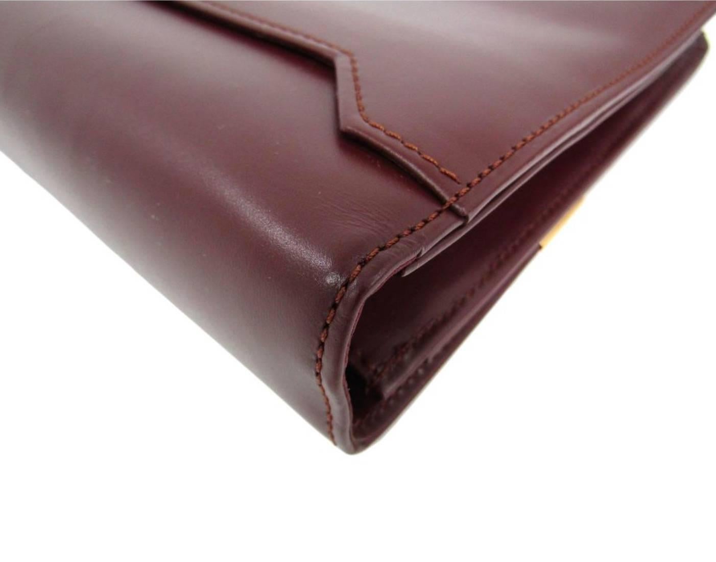 Brown Cartier Burgundy Bordeaux Leather Gold Evening Envelope Flap Clutch Bag