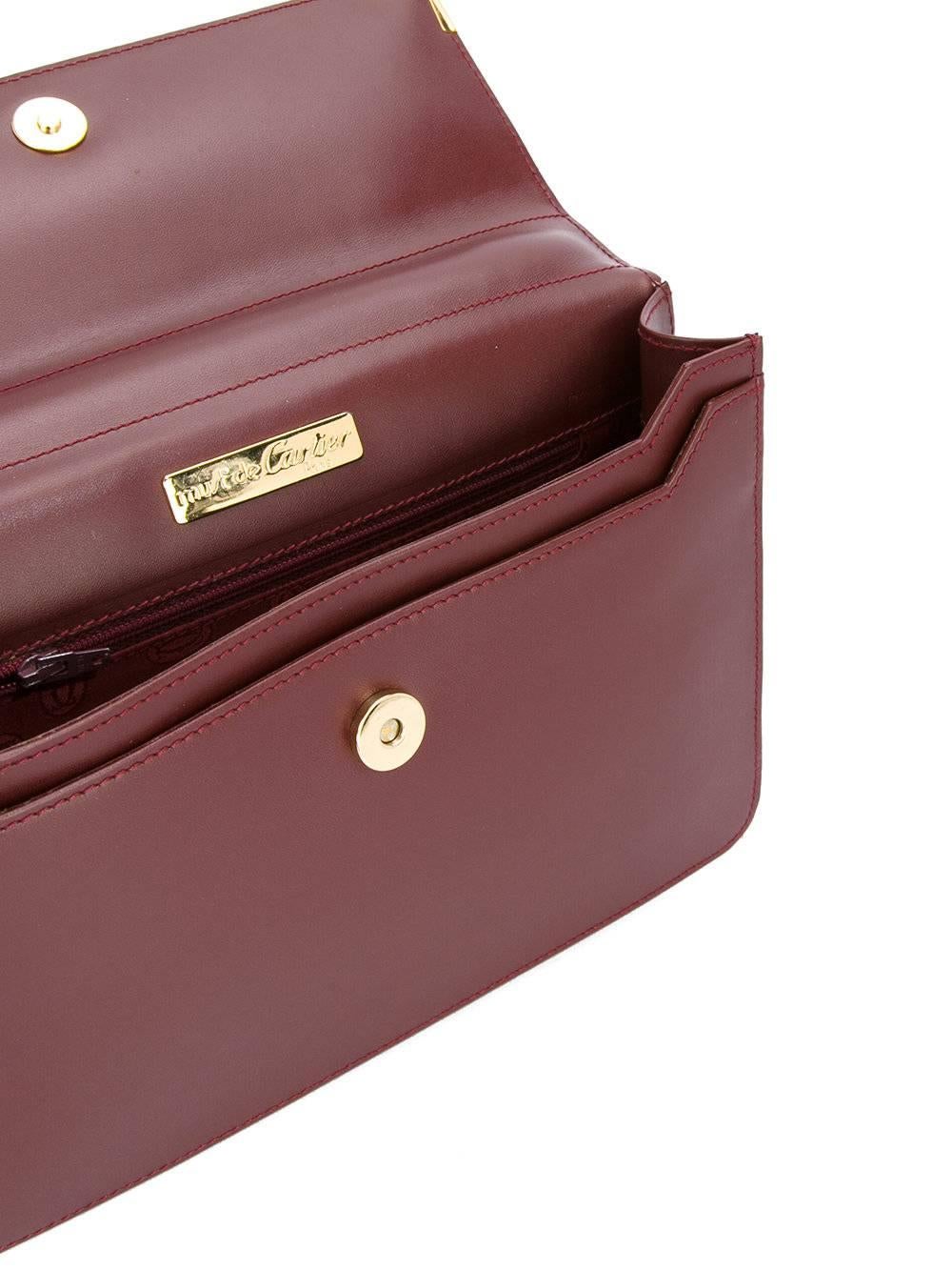 Cartier Burgundy Bordeaux Leather Gold Evening Envelope Flap Clutch Bag In Excellent Condition In Chicago, IL