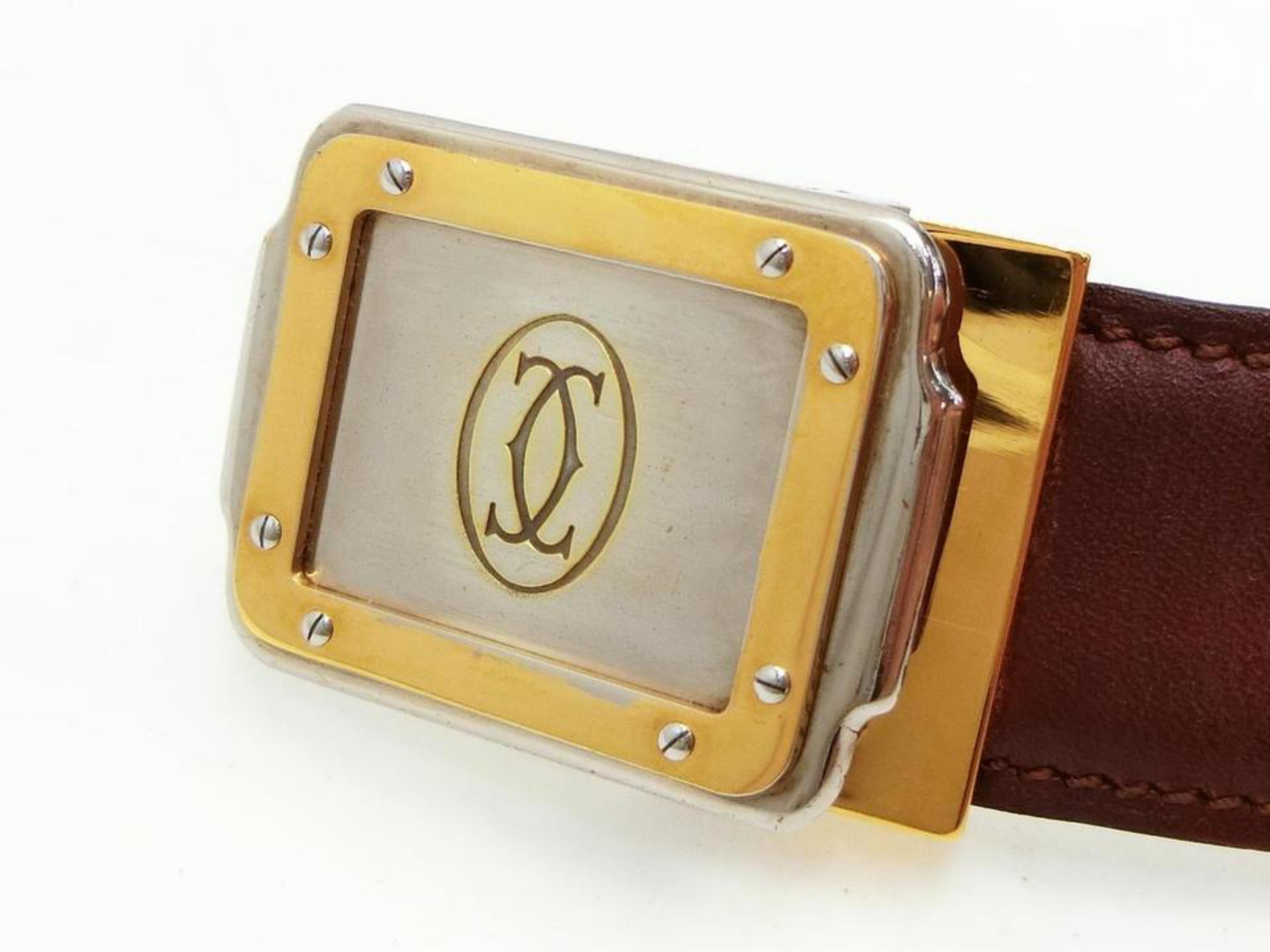 Cartier Burgundy Bordeaux Santos Logo 229646 Belt In Good Condition For Sale In Forest Hills, NY