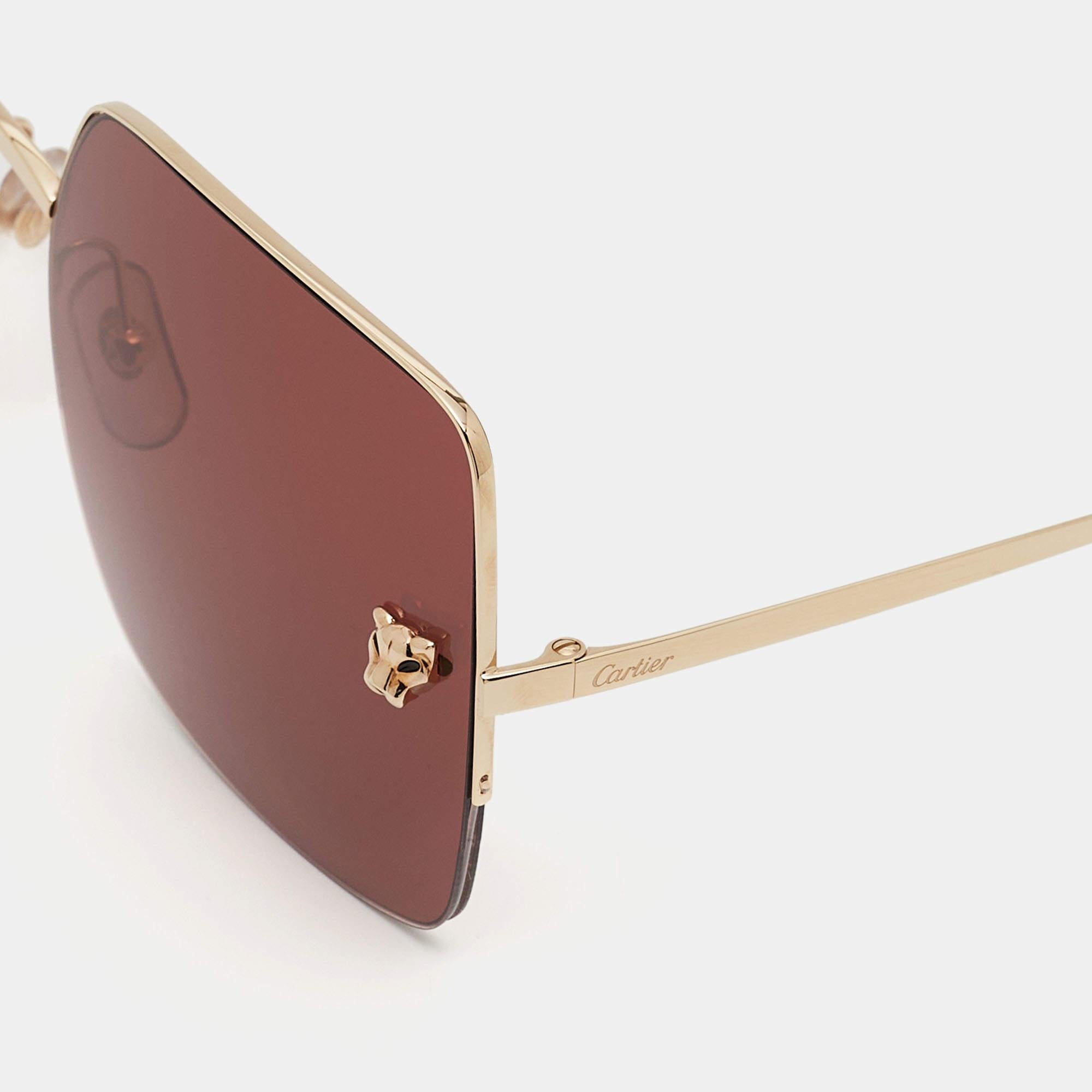 Cartier Burgundy CT0121S Panthère de Cartier Square Sunglasses In Excellent Condition In Dubai, Al Qouz 2
