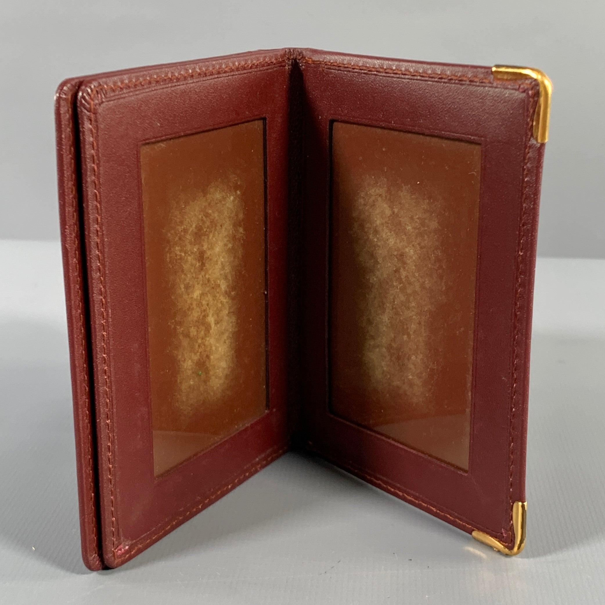 Brown CARTIER Burgundy Gold Leather Card Case Wallet