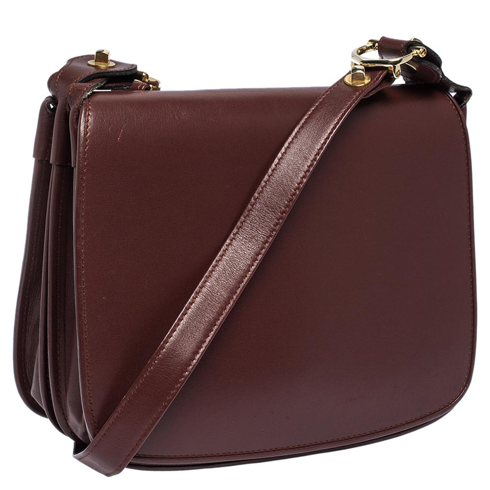 Black Cartier Burgundy Leather Flap Double Compartment Shoulder Bag