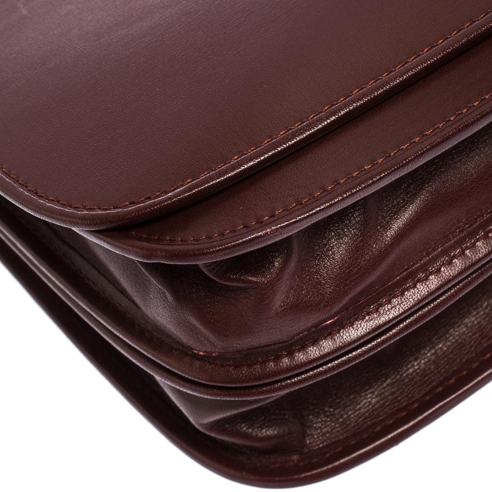 Women's Cartier Burgundy Leather Flap Double Compartment Shoulder Bag