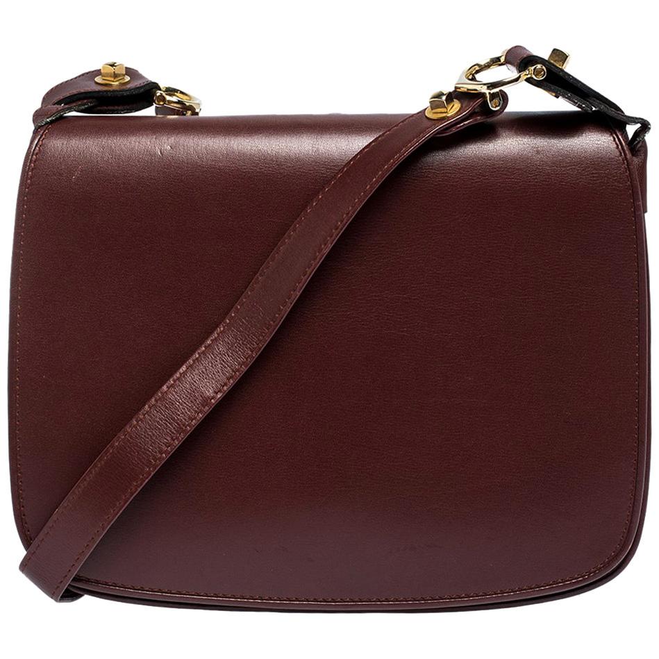 Cartier Burgundy Leather Flap Double Compartment Shoulder Bag