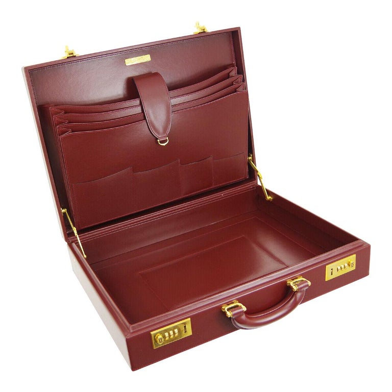 Cartier Burgundy Leather Gold Hardware Men's Women's Business Briefcase