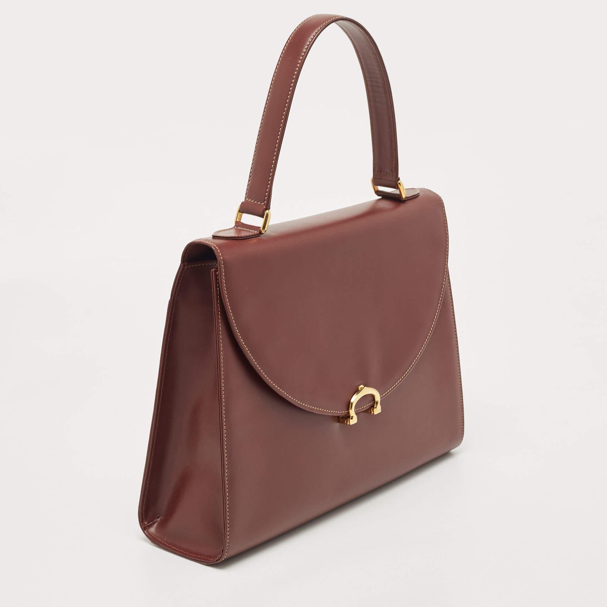 Cartier Burgundy Leather Le Must De Cartier Top Handle Bag In Good Condition In Dubai, Al Qouz 2