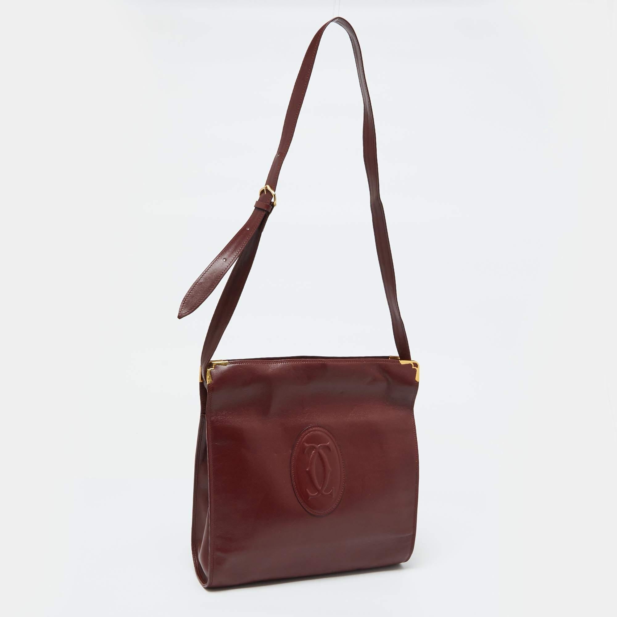 Brown Cartier Burgundy Leather Les Must de Cartier Shoulder Bag For Sale