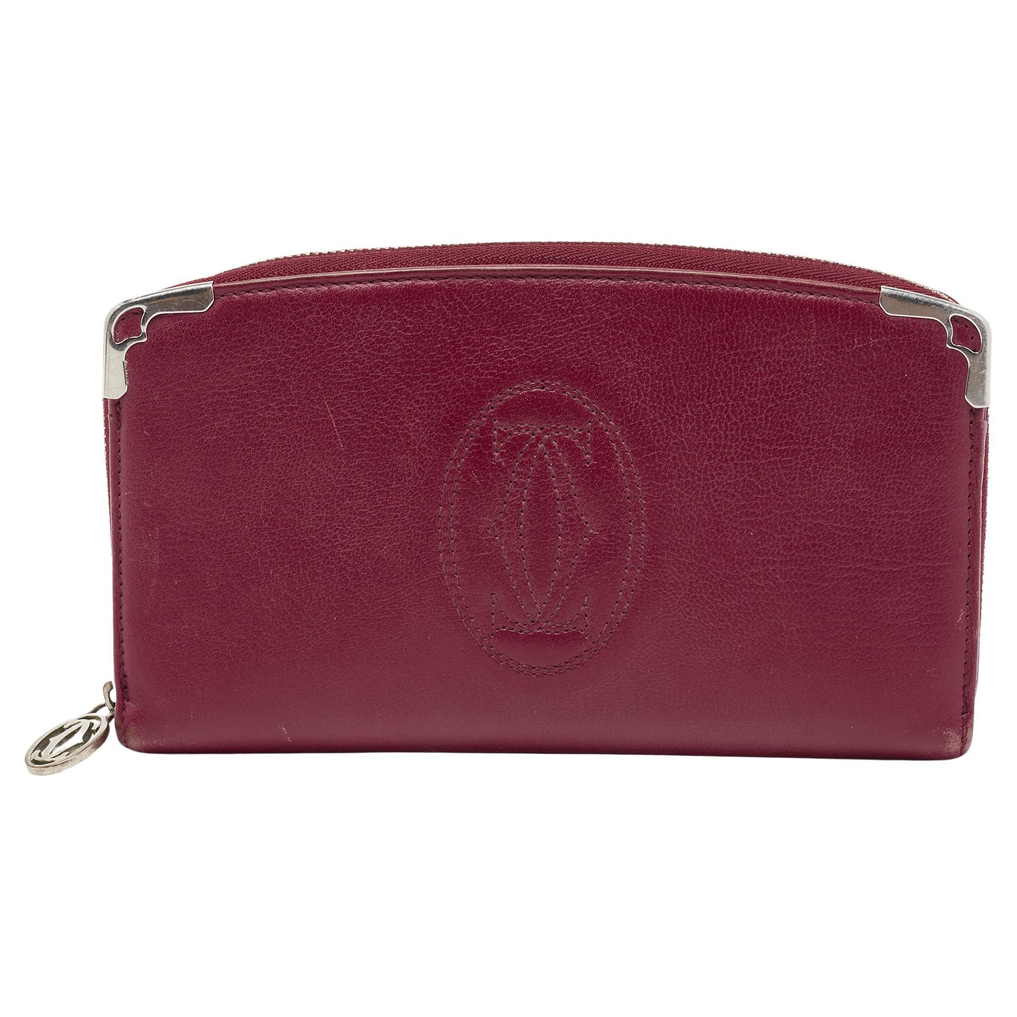 Cartier Burgundy Leather Marcello Zip Around Wallet