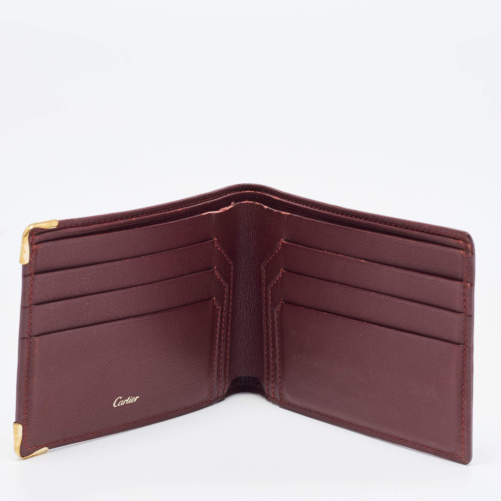 Brown Cartier Burgundy Leather Must De Cartier 6CC Bifold Wallet