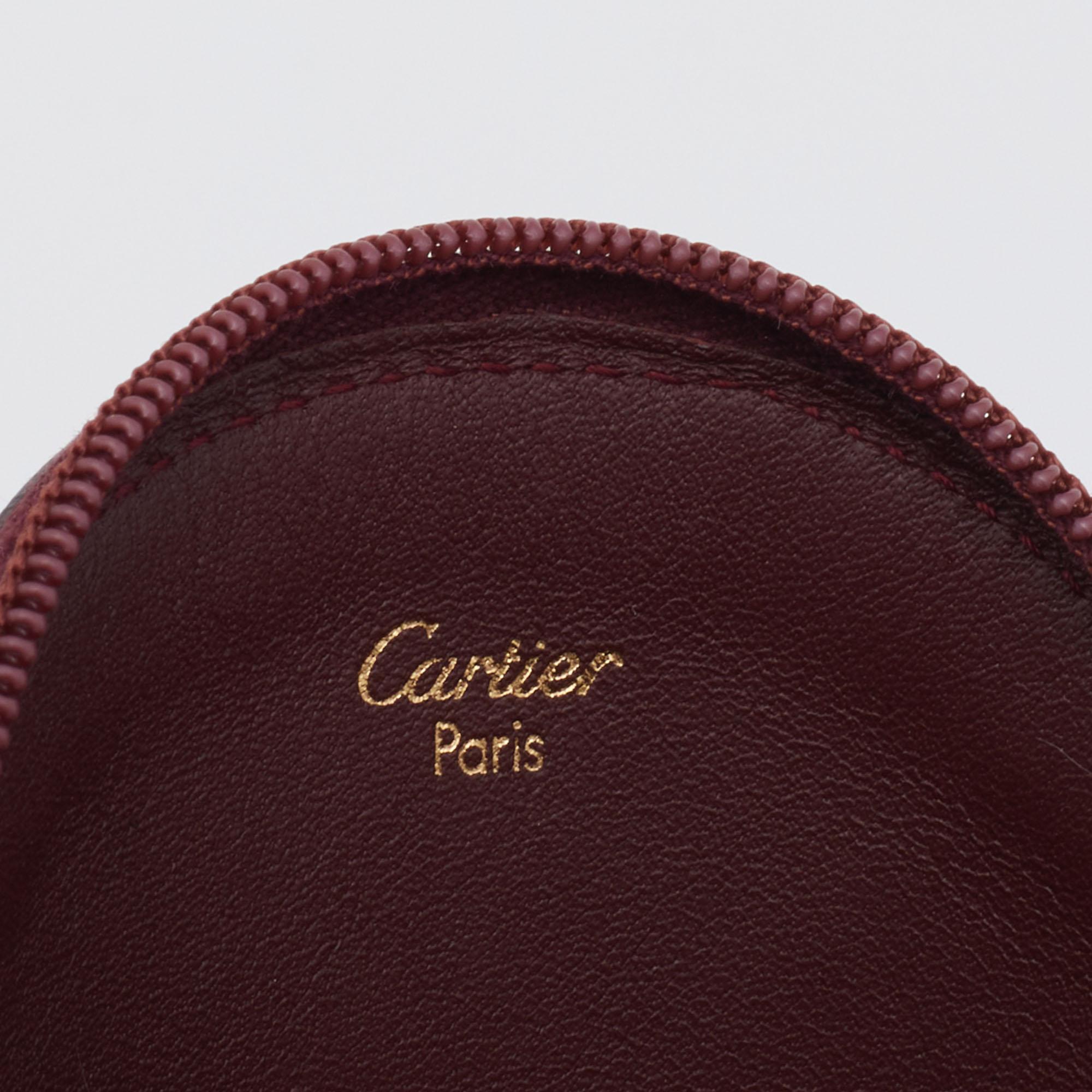 Cartier Burgundy Leather Must De Round Coin Purse 1
