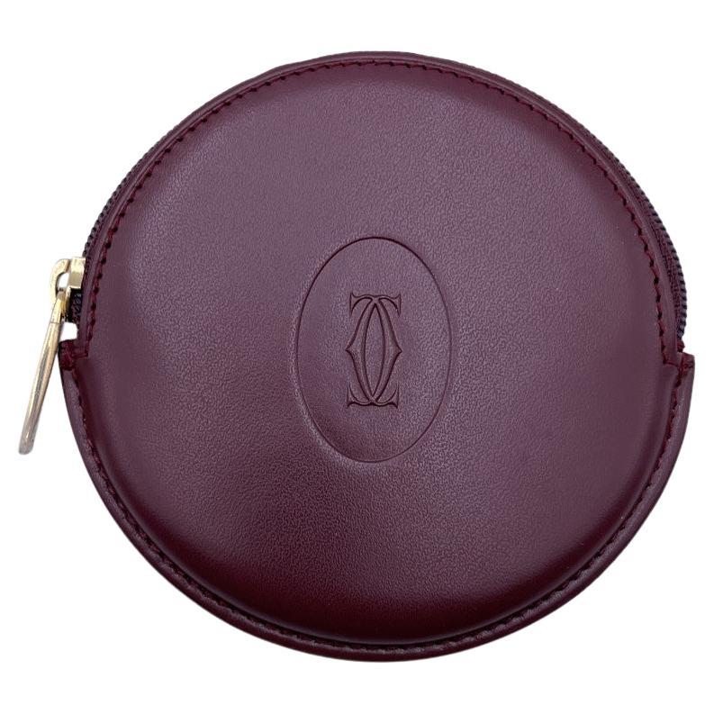 Cartier Burgundy Leather Round Coin Purse Wallet with Box