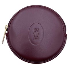 Used Cartier Burgundy Leather Round Coin Purse Wallet with Box