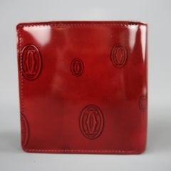CARTIER Burgundy Logo Embossed Patent Leather Bifold Happy Birthday Wallet