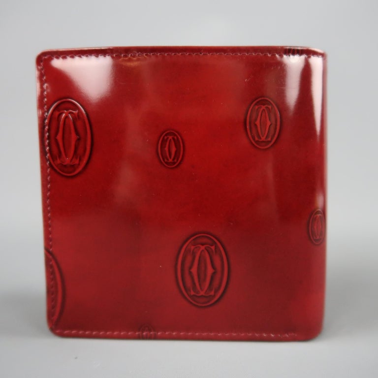 CARTIER Burgundy Logo Embossed Patent Leather Bifold Happy Birthday