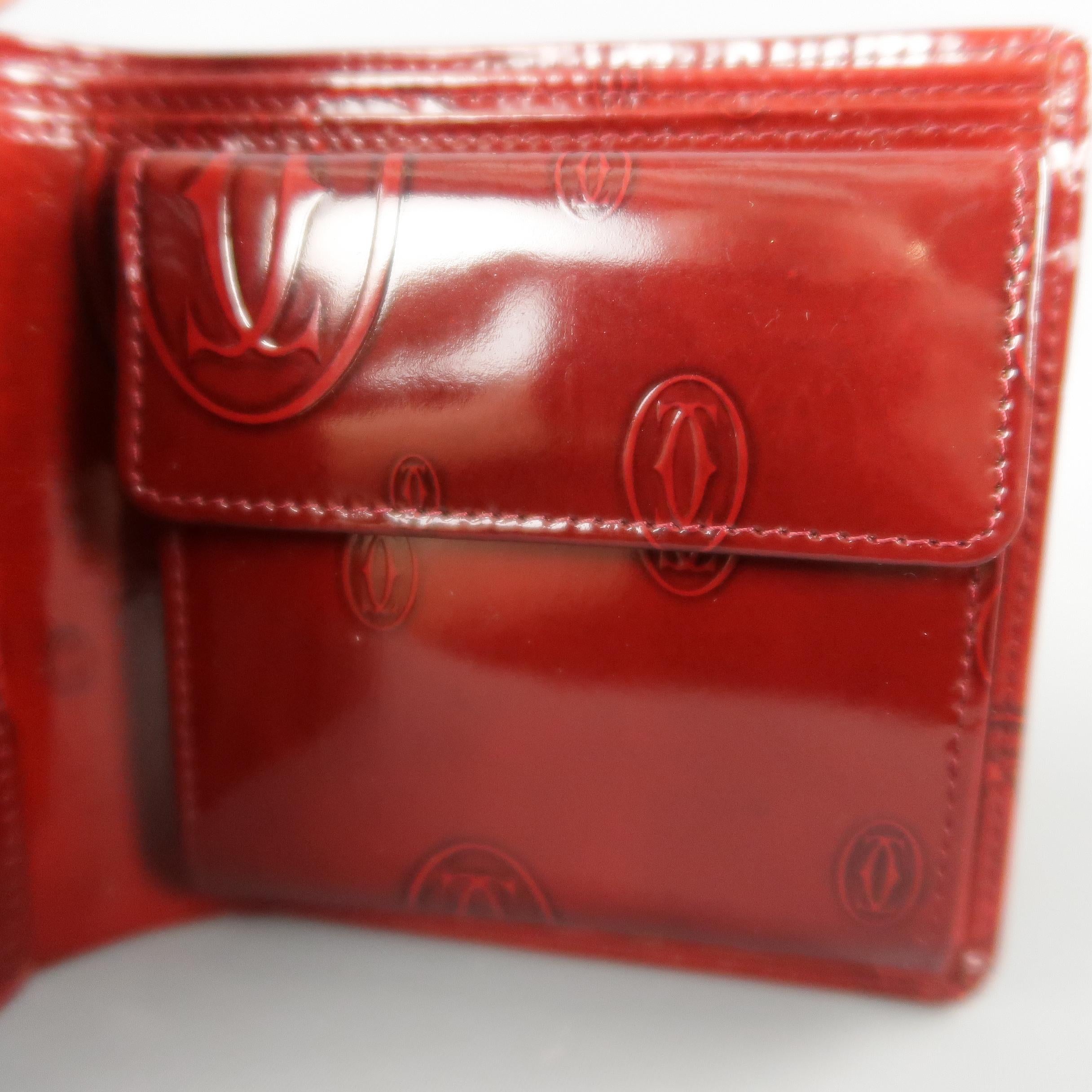 Red CARTIER Burgundy Logo Embossed Patent Leather Bifold Happy Birthday Wallet