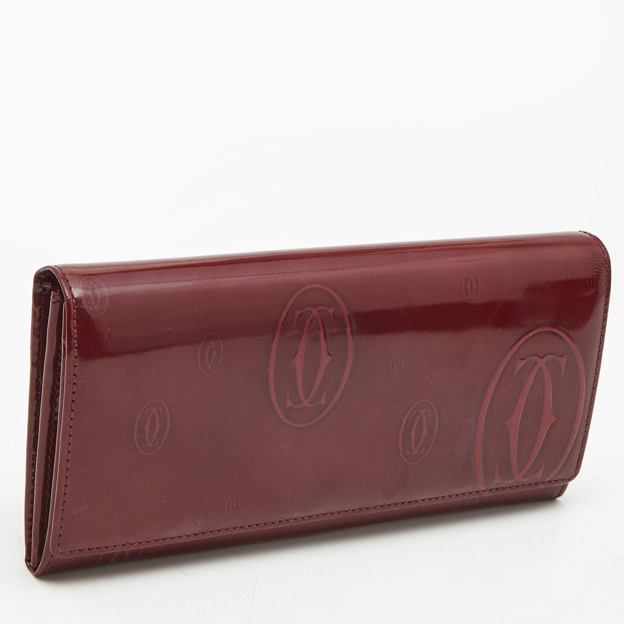 Cartier Burgundy Patent Leather Happy Birthday Continental Wallet In Good Condition In Dubai, Al Qouz 2