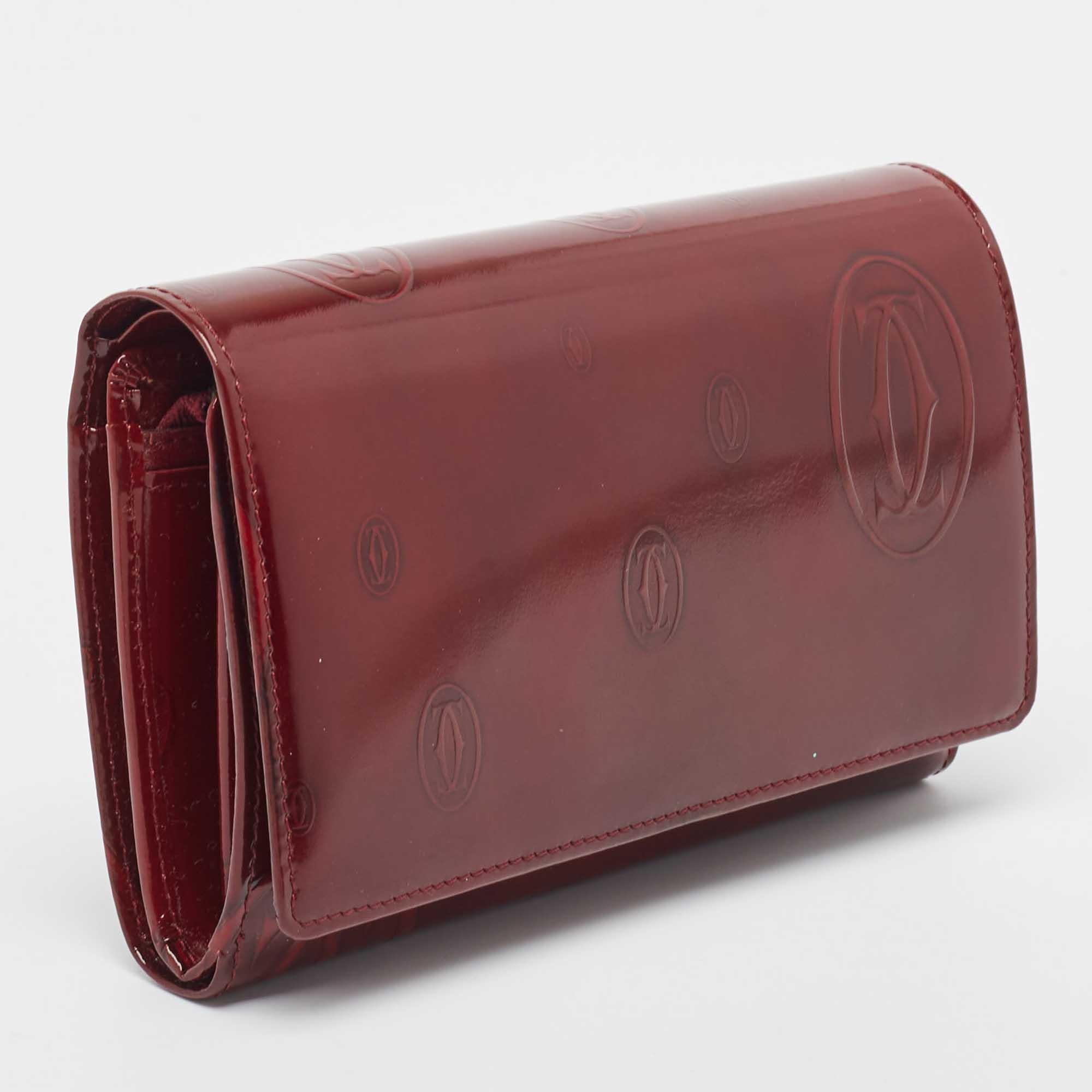 Women's Cartier Burgundy Patent Leather Happy Birthday Continental Wallet