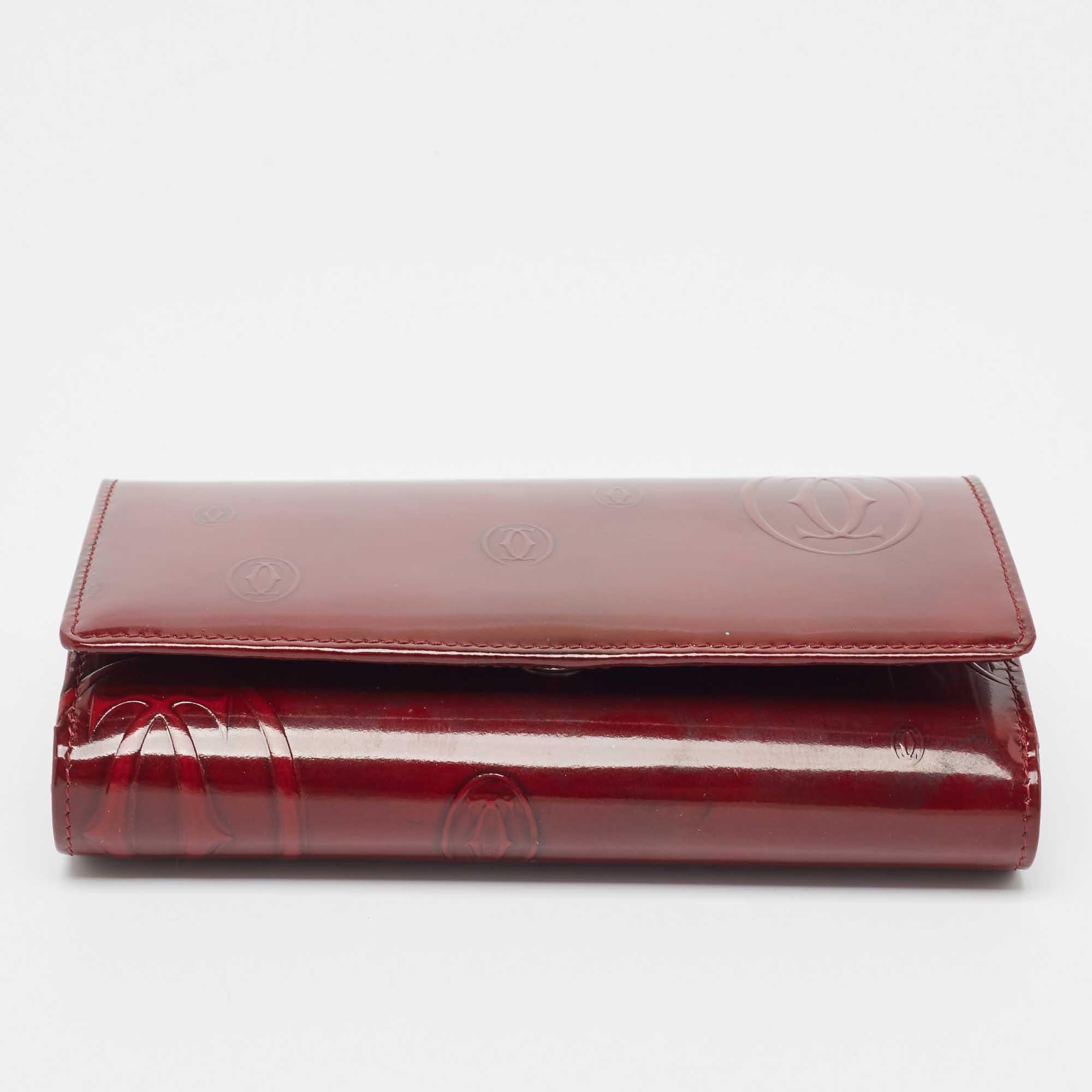 Cartier Burgundy Patent Leather Happy Birthday Continental Wallet 4