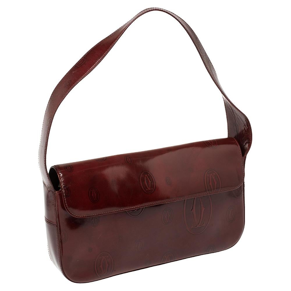 Black Cartier Burgundy Patent Leather Happy Birthday Shoulder Bag