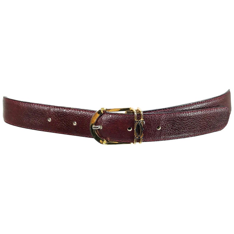 Cartier Burgundy Pebble Leather Belt with Gold and Silver Buckle For Sale  at 1stDibs
