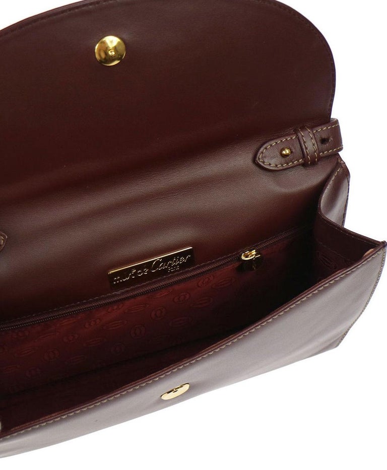 Cartier Burgundy Wine Leather 2 in 1 Clutch Evening Shoulder Flap Bag