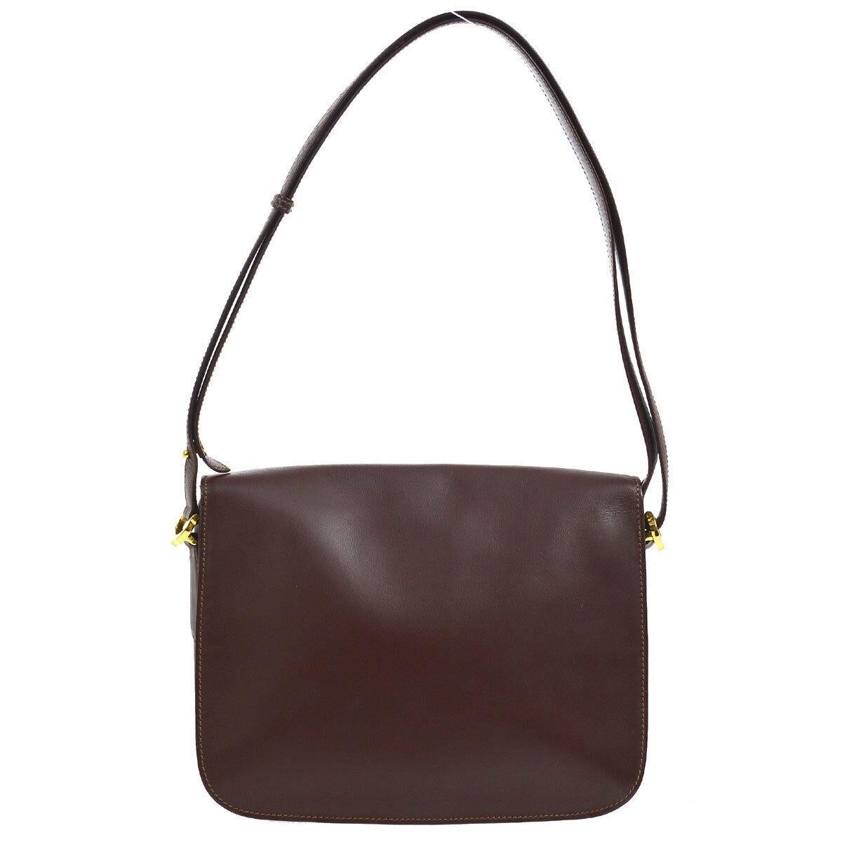 Brown Cartier Burgundy Wine Leather Saddle Top Handle Shoulder Flap Bag