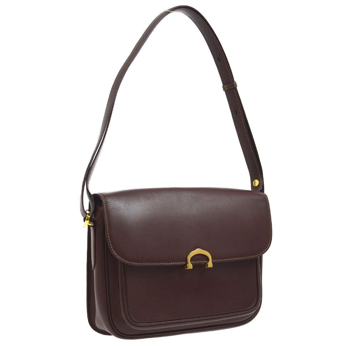 Cartier Burgundy Wine Leather Saddle Top Handle Shoulder Flap Bag In Good Condition In Chicago, IL