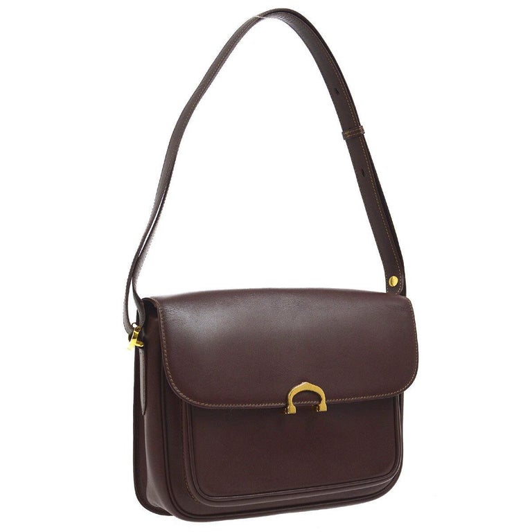 Cartier Burgundy Wine Leather Saddle Top Handle Shoulder Flap Bag For ...