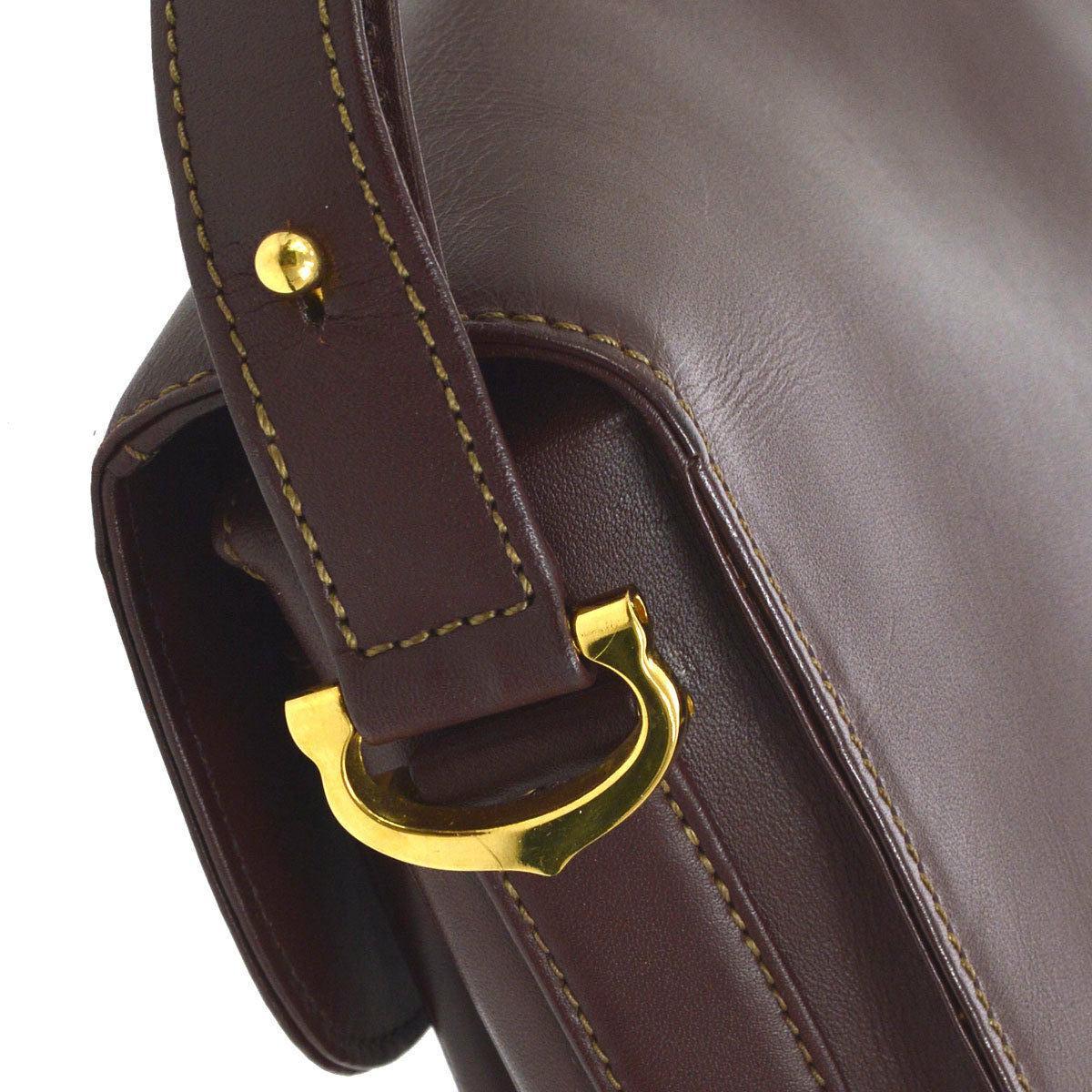 Women's Cartier Burgundy Wine Leather Saddle Top Handle Shoulder Flap Bag