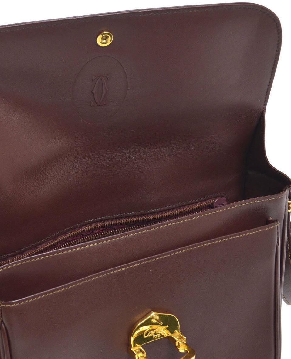 Cartier Burgundy Wine Leather Saddle Top Handle Shoulder Flap Bag 3