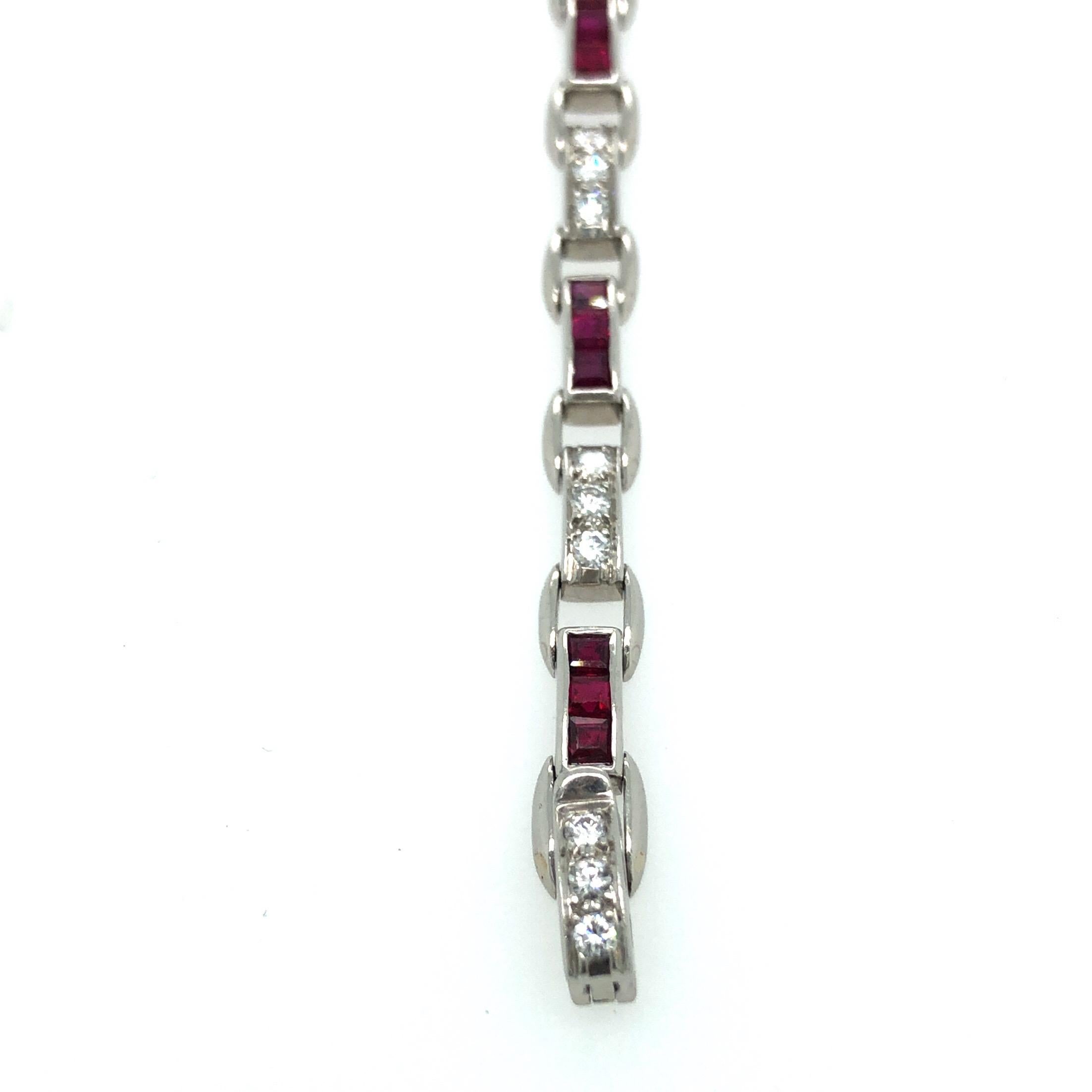 Cartier Burma Rubies Round Cut Diamonds Platinum Link Bracelet 1