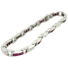 Cartier Burma Rubies Round Cut Diamonds Platinum Link Bracelet