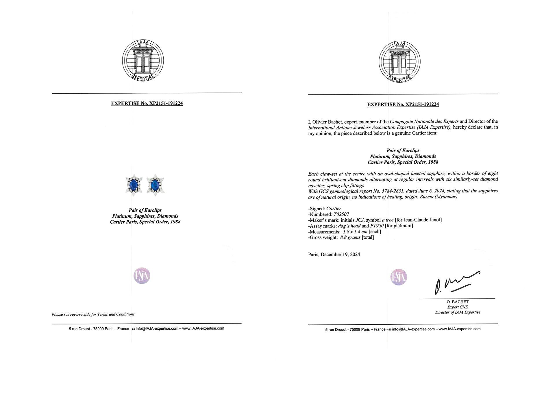Cartier Burmese Sapphire and diamond earrings, French, 1988. For Sale 2