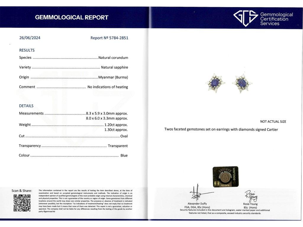 Women's or Men's Cartier Burmese Sapphire and diamond earrings, French, 1988. For Sale