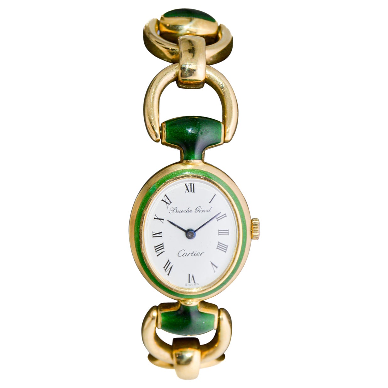 Montre à remontoir manuel en or jaune émaillé de Cartier by Bueche Girod, vers les années 1970 en vente