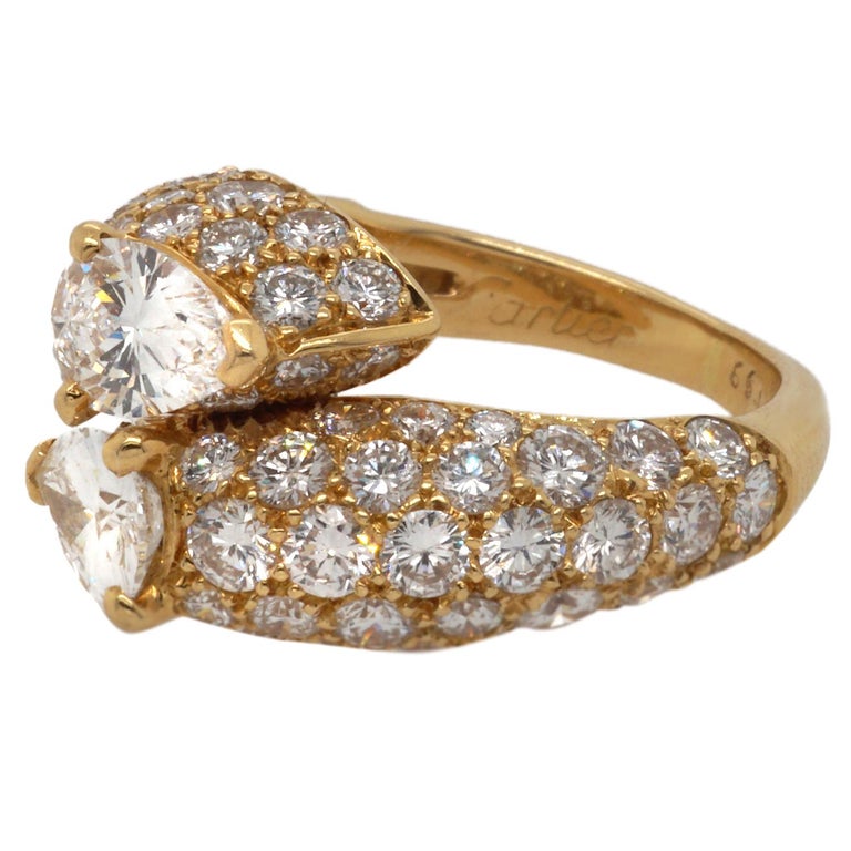 Cartier By-Pass Diamond 18 Karat Gold Ring at 1stDibs