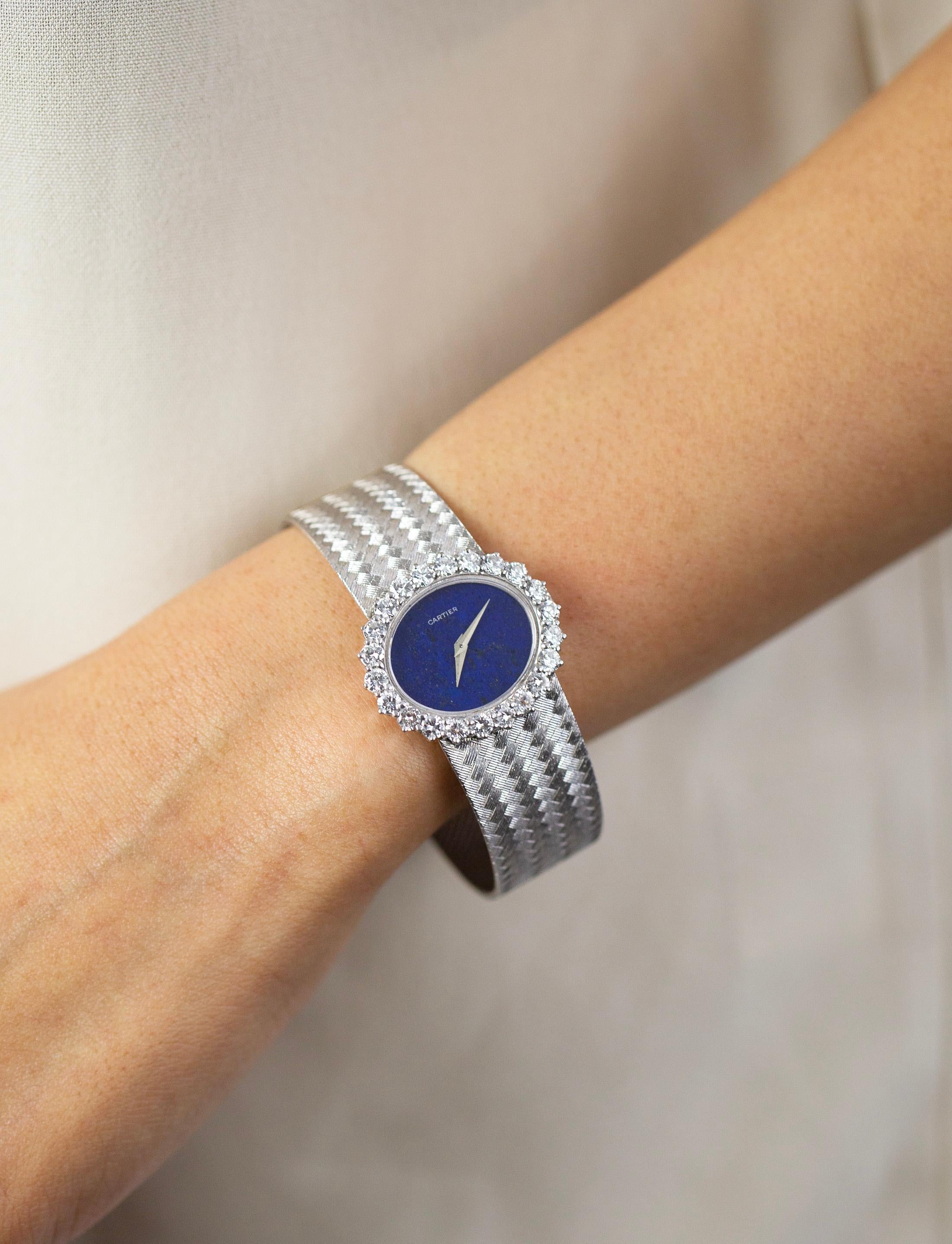 Round Cut Cartier by Piaget Lapis Lazuli and Diamond Ladies Wristwatch For Sale