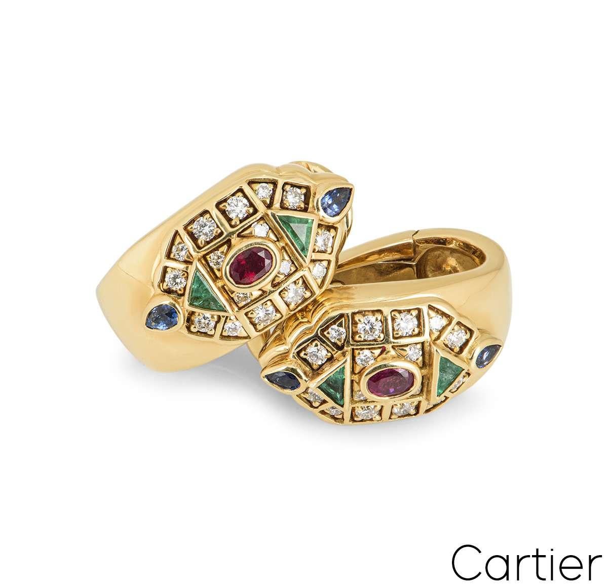 Round Cut Cartier Byzantine Diamond Multi Gem Ear Clip Earrings For Sale