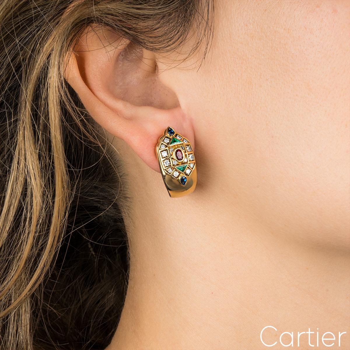 Women's Cartier Byzantine Diamond Multi Gem Ear Clip Earrings