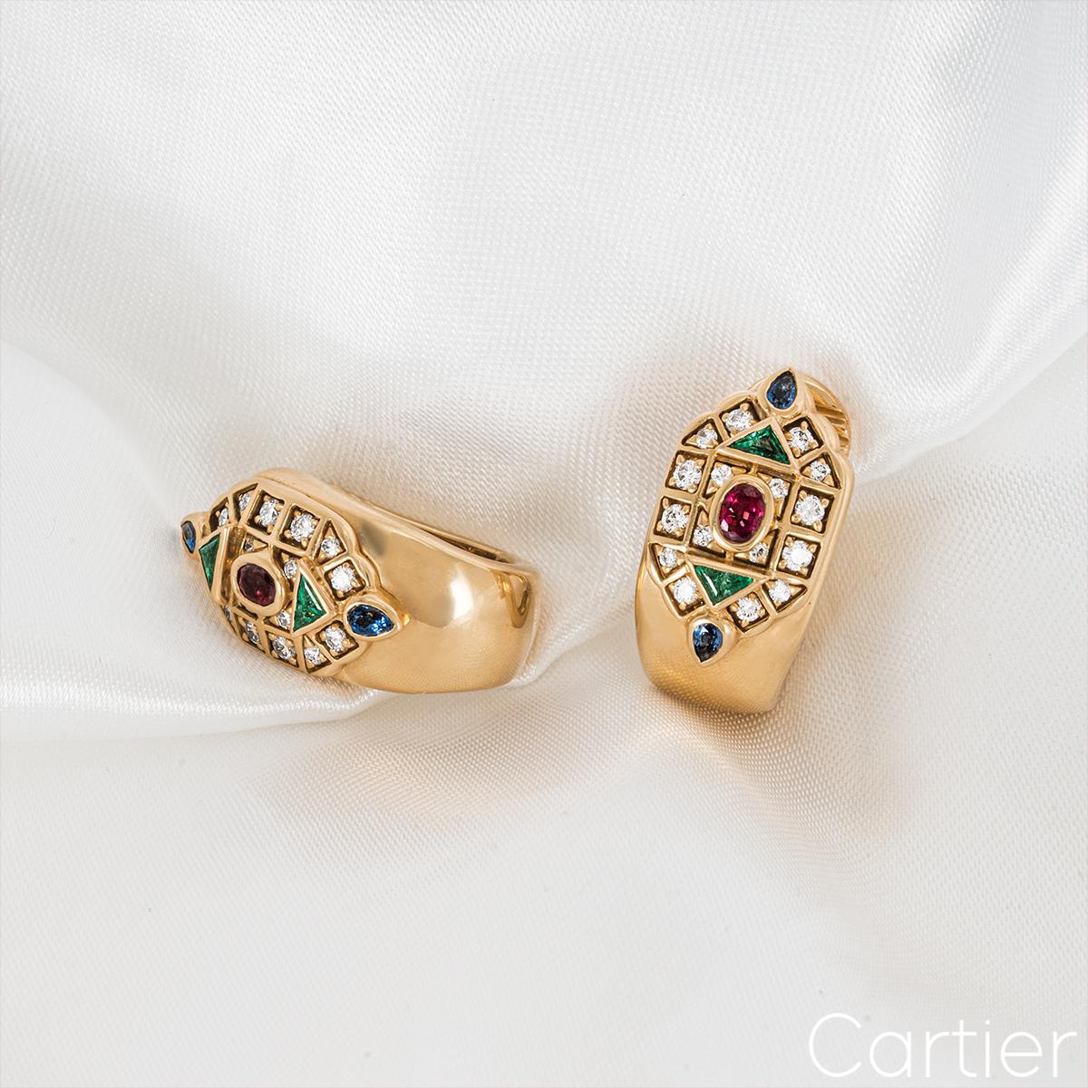 Cartier Byzantine Diamond Multi Gem Ear Clip Earrings 1