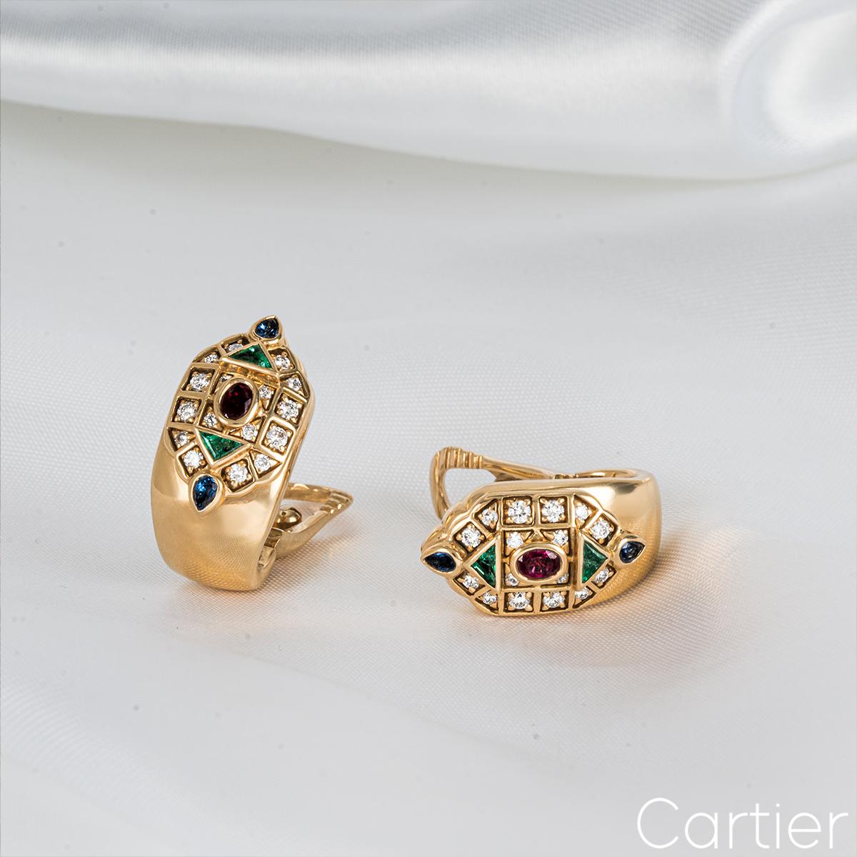 Cartier Byzantine Diamond Multi Gem Ear Clip Earrings 2