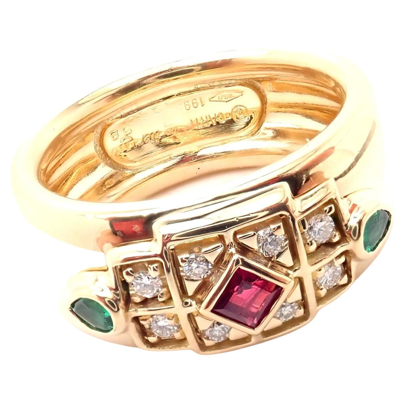 Cartier Byzantine Diamond Ruby Emerald Yellow Gold Band Ring