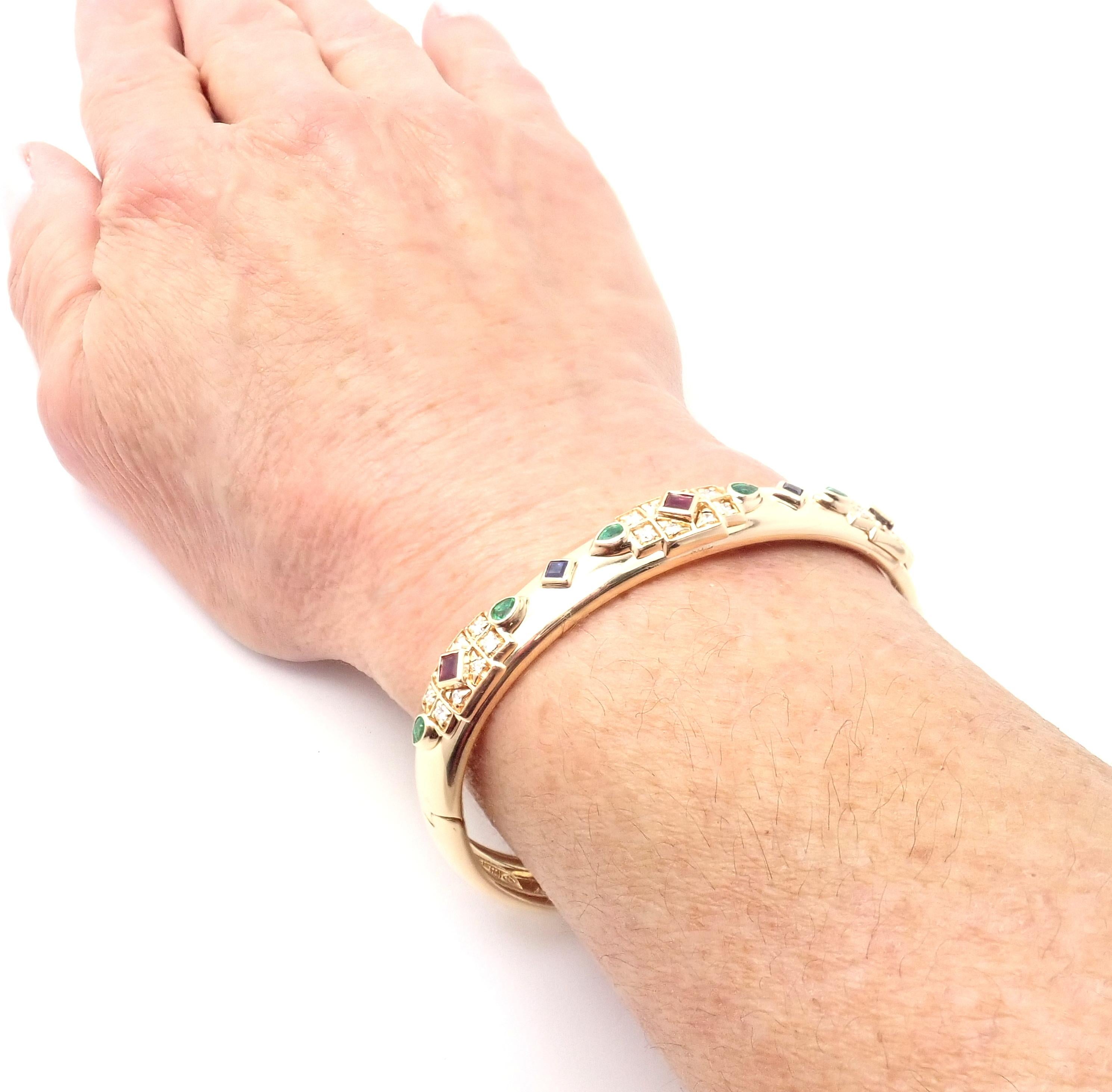 Cartier Byzantine Diamond Sapphire Ruby Emerald Yellow Gold Bangle Bracelet 2