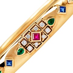 Cartier Byzantine Diamond Sapphire Ruby Emerald Yellow Gold Bangle Bracelet