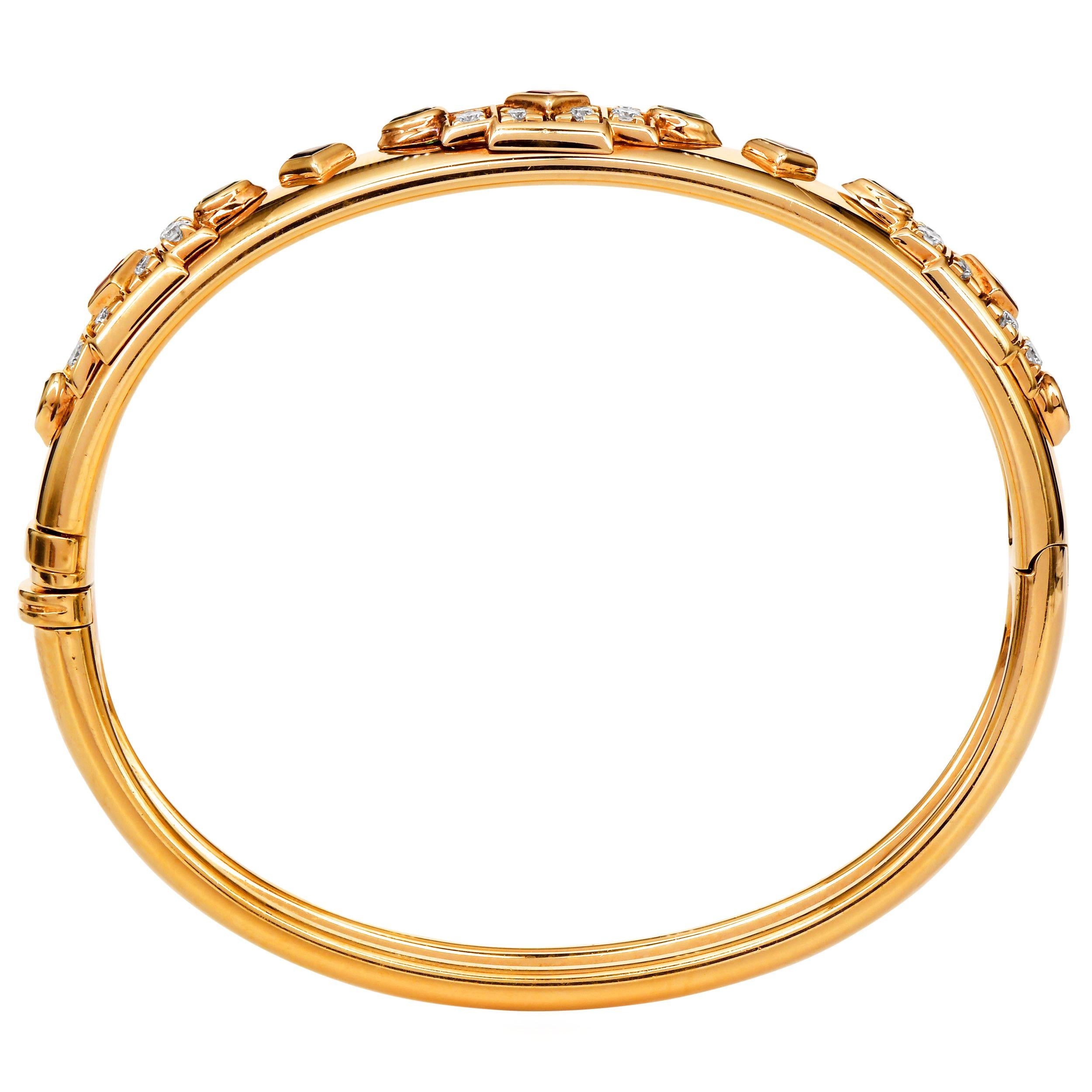 Women's Cartier Byzantine Diamond Sapphire Ruby Emerald Yellow Gold Bangle Bracelet For Sale