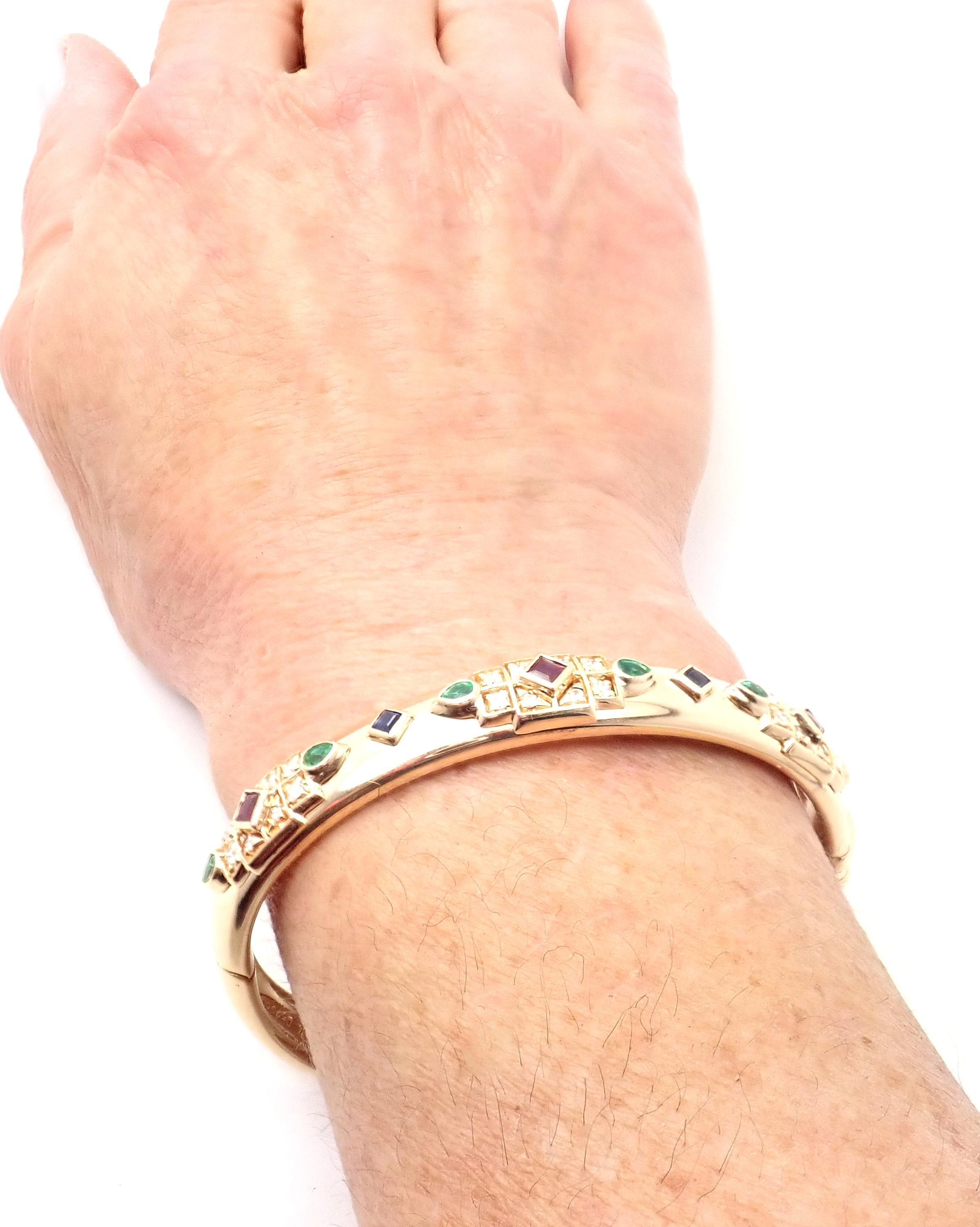 Cartier Byzantine Diamond Sapphire Ruby Emerald Yellow Gold Bangle Bracelet 1