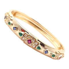 Cartier Byzantine Diamond Sapphire Ruby Emerald Yellow Gold Bangle Bracelet